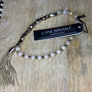 Lane Bryant Gold & Pink Beaded Stretch Bracelet With Tassel